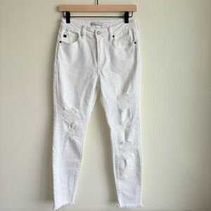 Kancan For Maurice’s Women’s White frayed distressed denim skinny jeans size 27